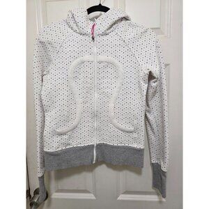 Lululemon Scuba Hoodie White Polka Dot Full-Zip Sweatshirt Thumbholes Women's Si